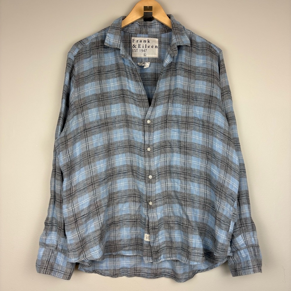 Frank & Eileen Eileen Blue‎ Gray Plaid Linen Long Sleeve Button Up Shirt